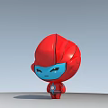 Red Doll With Blue Face Armor Like Head And Smiling Expression Circular Chest 3d model