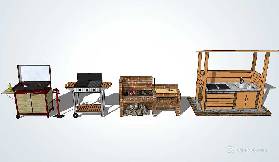 Outdoor Cooking Equipment Series With Portable Grill Brick Oven And Covered Kitchen 3d model 