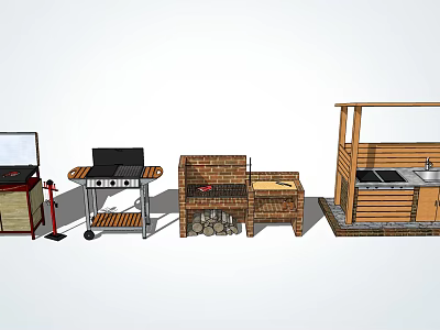 Outdoor Cooking Equipment Series With Portable Grill Brick Oven And Covered Kitchen 3d model