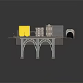Detailed Buildings on Arched Bridge with Rail Tracks and Tunnel Connection