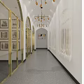 High End Childrens Photography Store With Arched Windows Decorative Curtains Wall Paintings And Brown Sofa