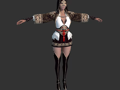 3D Fantasy Female Character Model With Decorative Embroidered Outfit And Long Boots 3d model