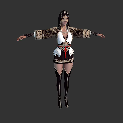 3D Fantasy Female Character Model With Decorative Embroidered Outfit And Long Boots 3d model