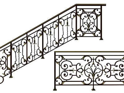 Ornate Wrought Iron Railing Design With Intricate Scrollwork Patterns For Staircase And Balcony 3d model