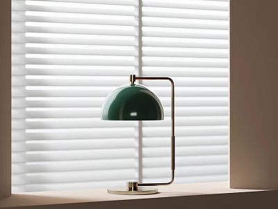 Modern Green Dome Shade Table Lamp With Metal Stand On Window Sill And White Blinds 3d model