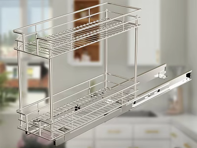 Stainless Steel Two Tier Bathroom Cabinet Rack With Sliding Rail For Storage 3d model