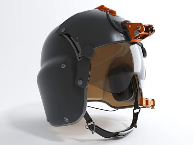 Gray Protective Helmet With Orange Components Clear Visor And Black Straps 3d model