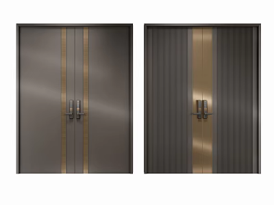 Modern Double Doors With Golden Strips Vertical Lines And Smooth Panels Design 3d model