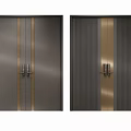 Modern Double Doors With Golden Strips Vertical Lines And Smooth Panels Design