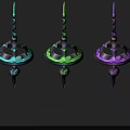 Three Colorful Weapons With Spiral Design Sharp Tops And Decorative Bases