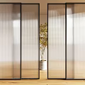 Modern Interior Sliding Doors Design With Ribbed Glass Panels And Black Frames