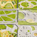 Multiple Park Landscape Layouts With Green Areas Pathways And Circular Spaces 3d model