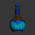 Decorative Blue Glass Bottle With Shiny Bronze Decor Elements For Home Decoration