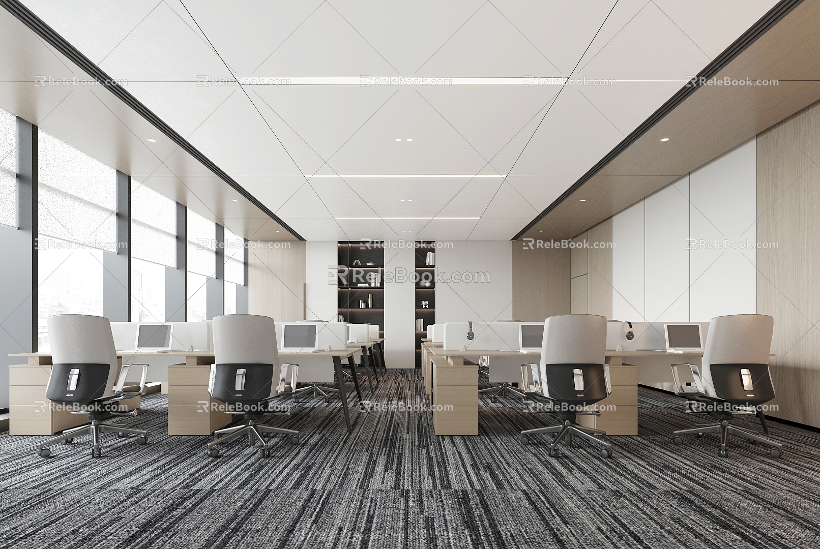 Office Office area Public area Office desks and chairs ceiling 3d model