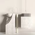 Minimalist Concrete Washbasin Design With Modern Faucet And Hanging Lamp