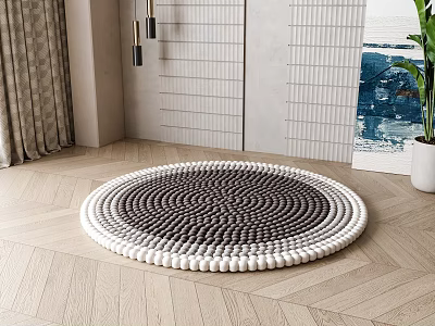 Round Neutral Gradient Rug In Modern Living Room With Wooden Floor 3d model