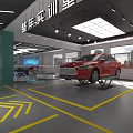 Modern Automotive Specialty Repair Store With White Car Repair Equipment Green Pillars And Yellow Lines