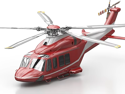 Modern Red and White Helicopter Design with Sleek Exterior and Rotors 3d model