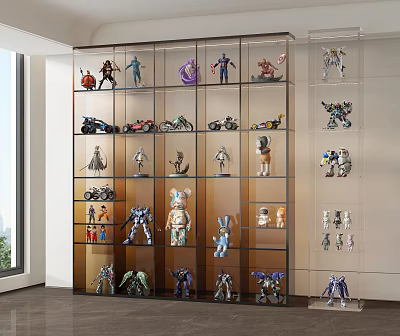 Modern Glass Display Cabinet With Multiple Layers Showcasing Collectibles And Action Figures 3d model