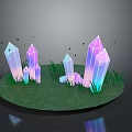 Colorful Pink Blue Gradient Crystals in 3D Rendered Scene With Green Grass