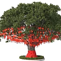Arbor Tree With Green Foliage Red Wrapped Trunk And Red Heart Shaped Decorations On Branches