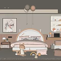 Children's Bedroom Interior With Arched Bed Pink Bedding Stuffed Fox And Balloon Lights