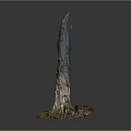 Natural Wood And Stone Decorative Stump With Green Mossy Base And Textured Trunk