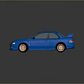 Blue Sporty Car With Rear Spoiler And Gold Alloy Wheels Design