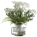 Transparent Glass Vase With White Flowers Green Leaves And Ferns Decorative Arrangement