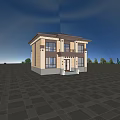 Two Story Detached Villa With Blue Roof Beige Exterior And Porch