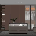 Modern Walk in Closet Interior With Glass Display Cabinets Hanging Clothes And Dressing Table