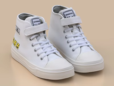 White High Top Sneakers With Hook Loop Strap And Side Logo 3d model