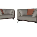 Stylish Modern Single Seater Sofa With Light Gray Upholstery Brown Trim And Orange Pillows