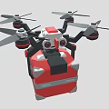 Multi Rotor Transport Aircraft With Red And Gray Package Box Design