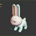 White Rabbit Doll With Long Pink Inner Ears And Frowning Expression On Shiny Black Background