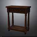 Elegant Wooden Side Table With Intricate Carved Pattern Pillar Legs And Lower Shelf