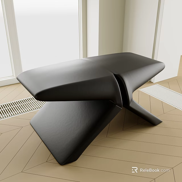 Modern Black Stool With Unique Cross Structure In Indoor Light Colored Floor Environment 3d model 