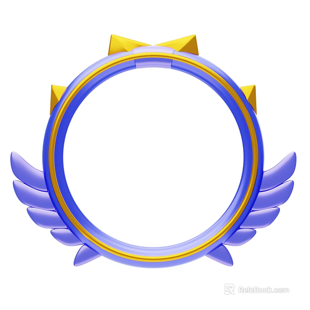 Decorative Ornament Set With Blue Circular Ring Gold Accents And Wing Design 3d model 