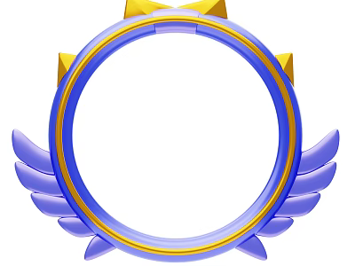 Decorative Ornament Set With Blue Circular Ring Gold Accents And Wing Design 3d model