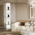 Modern Cream Style Sofa Coffee Table Combination Fabric Sofa Mother and Mother Coffee Table Pillow Decorative Painting Single Person Sofa 3d model