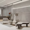 Modern Cafe Interior With Sleek Counter Hot Cold Drinks Menu Wall Shelves And Metal Bench