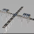 Modern Cross Shaped Building With Two Square Structures Central Connector Supporting Columns And Glass Reflections 3d model