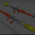 Two Military Rocket Launchers With Green Orange Warheads Gray Tubes And Red Brackets