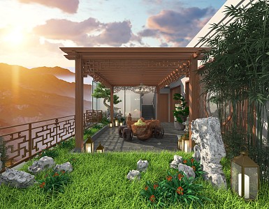 Chinese Garden Roof Garden 3d model