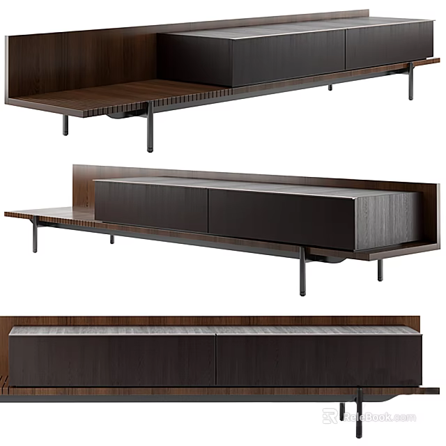 Modern Wooden TV Stand With Sleek Design Metal Legs And Storage Compartments 3d model 