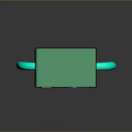 Green Cartoon Style Computer Device With Screen Buttons Simple Face And Blue Arms Legs
