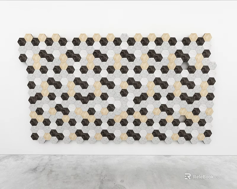 Hexagonal Floor Tiles In Black White And Beige Geometric Pattern Design 3d model