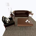 Leather Sofa and Wooden Coffee Table Set with Armchair Pillows Side Table and Floor Lamp