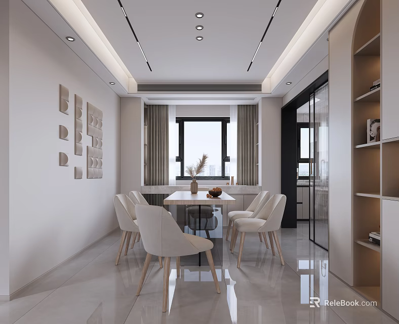 Modern Dining Living Room Interior Design With Dining Table Chairs And Wall Decor 3d model