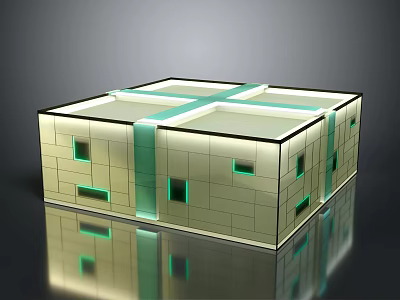 Modern Commercial Complex With Glass Facade And Stone Walls And Contemporary Lighting Design 3d model
